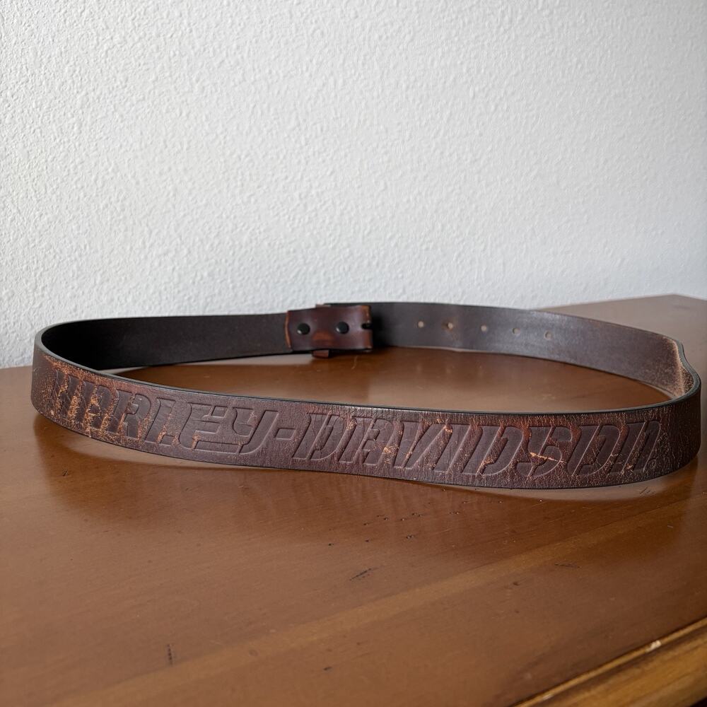 Harley Davidson Brown Cowhide Leather Blank Belt Size 38, distressed, motorcycle